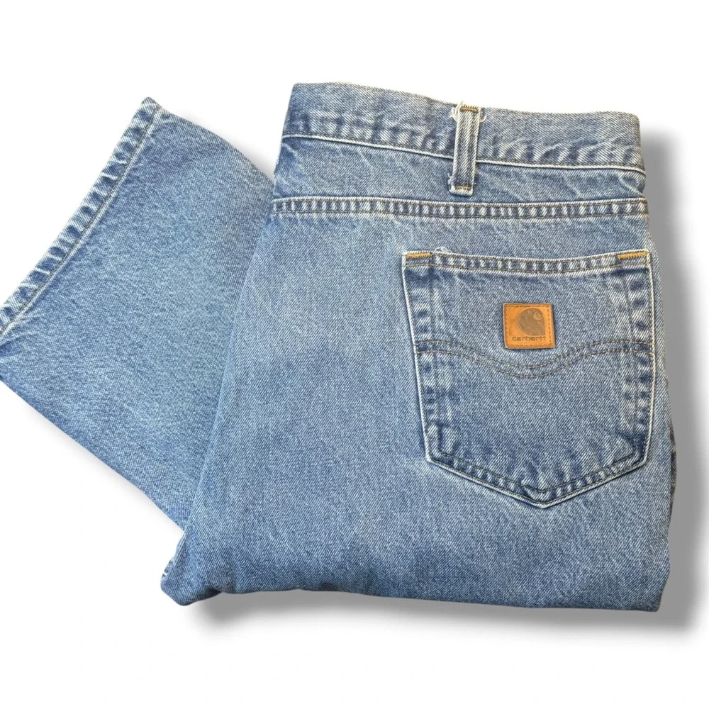 Carhartt Jeans Men 42x30 Blue Denim Traditional Fit‎ Cotton Workwear Logo B180